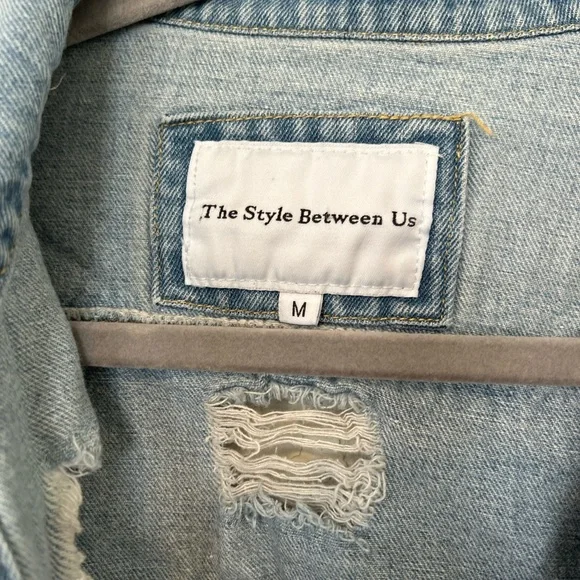 Grunge Distressed Light Blue Denim Jacket Size M, Streetwear Jacket - Picture 3 of 6